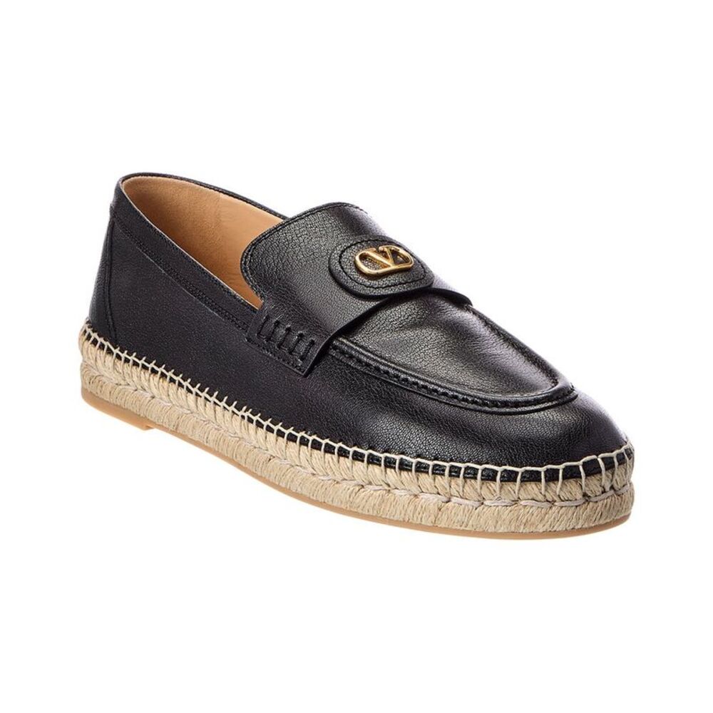 Valentino Vlogo Leather Espadrille, Black